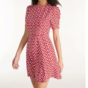 New Commense Straight Neck Short Puff Sleeve A Line Mini Dress Red M Medium